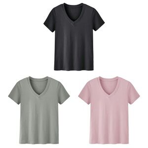 Showitty 3 Pack Short Sleeve V Neck Basically T-Shirts Womens Size XL